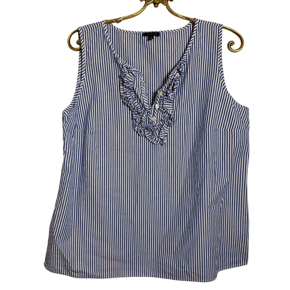 Talbots Womens Striped Ruffle V Neck Sleeveless Shirt Top Plus Size L